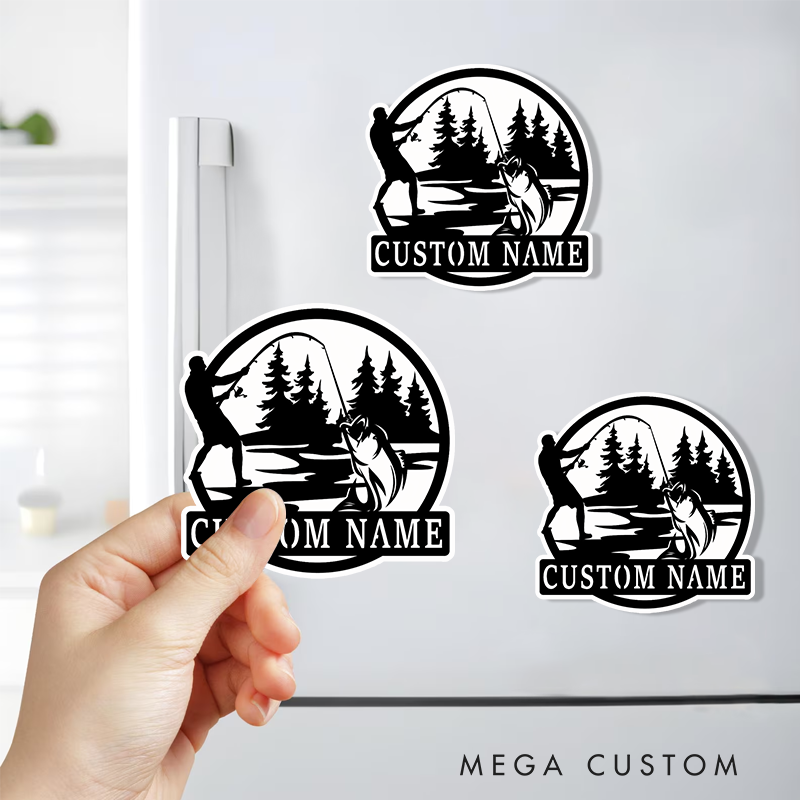 Personalized Fishing Themed Fridge Magnet Strong Magnetic Design Perfect for Home Decor Gifts and Fishing Enthusiast