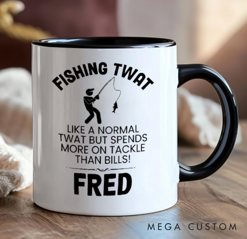 Personalized Fishing Mug with Funny Fishing Twat Design Funny Gift Big Cup Angler Joke Present Perfect Gift for Fishing Lover Durable Ceramic Coffee Cup for Daily Use