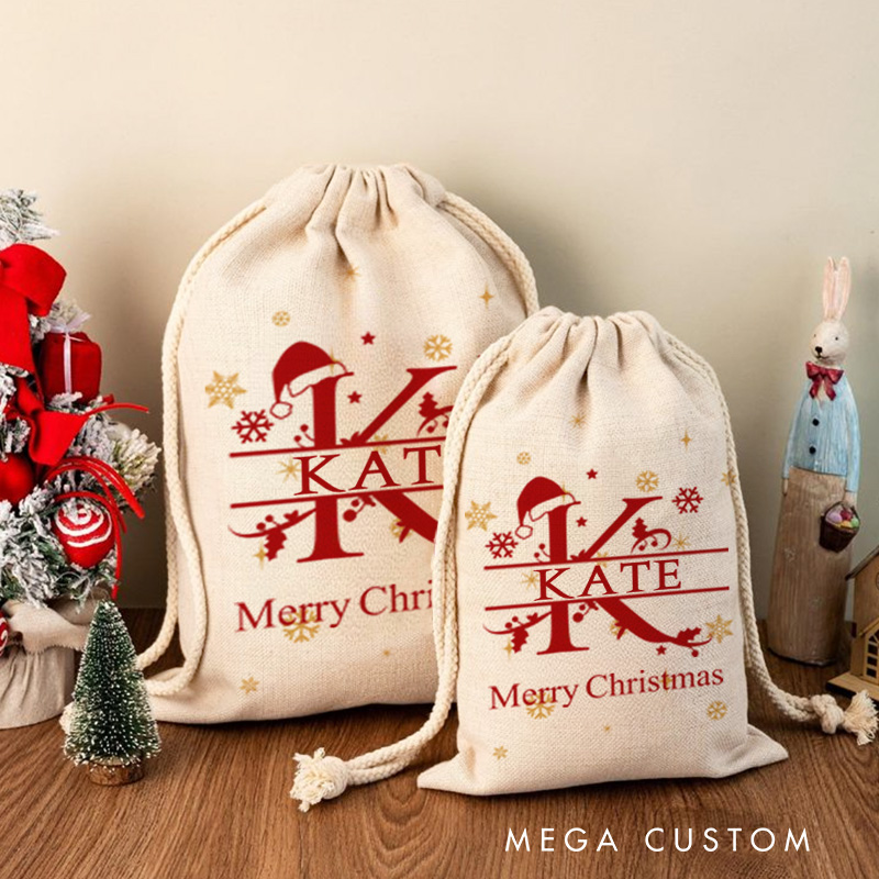 Personalized Christmas Monogram Sack with Name Text and Year Christmas Decor Party