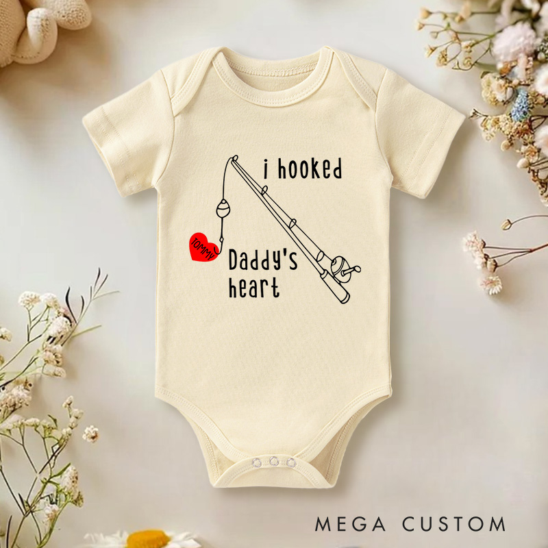 Personalized I Hooked Daddy's Heart Adorable Fishing Celebrating the Special Bond with Dad Baby Onesie