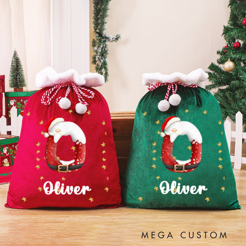 Personalized Christmas Cartoon Character Christmas Sack with Initial and Name Christmas Gifts