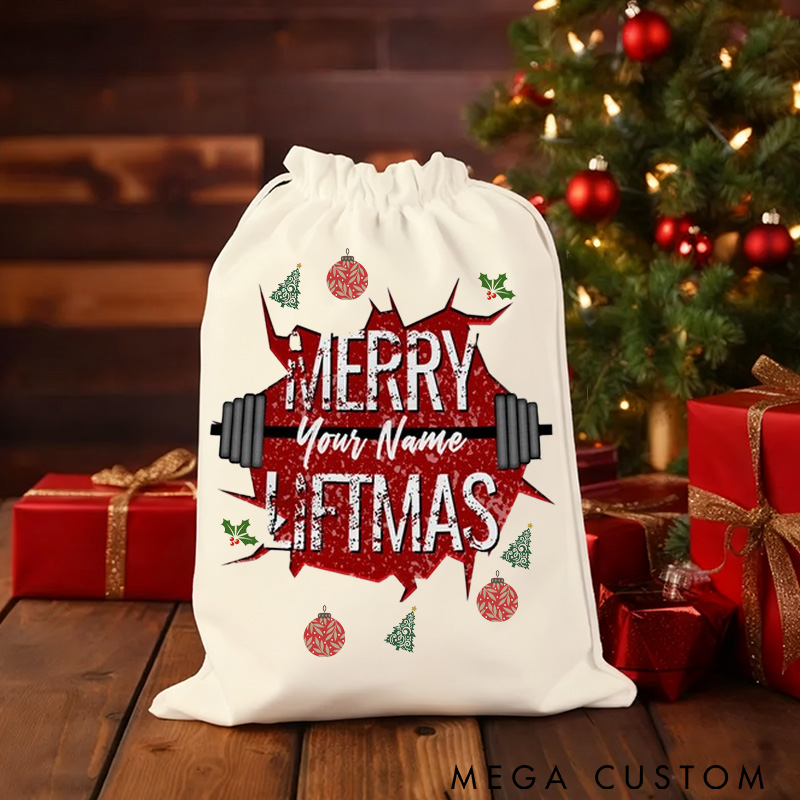 Personalized Cute Cartoon Merry Christmas Sack Family Christmas Gift Wrap Bag Custom Name Funny Merry Liftmas Fitness Santa Sack