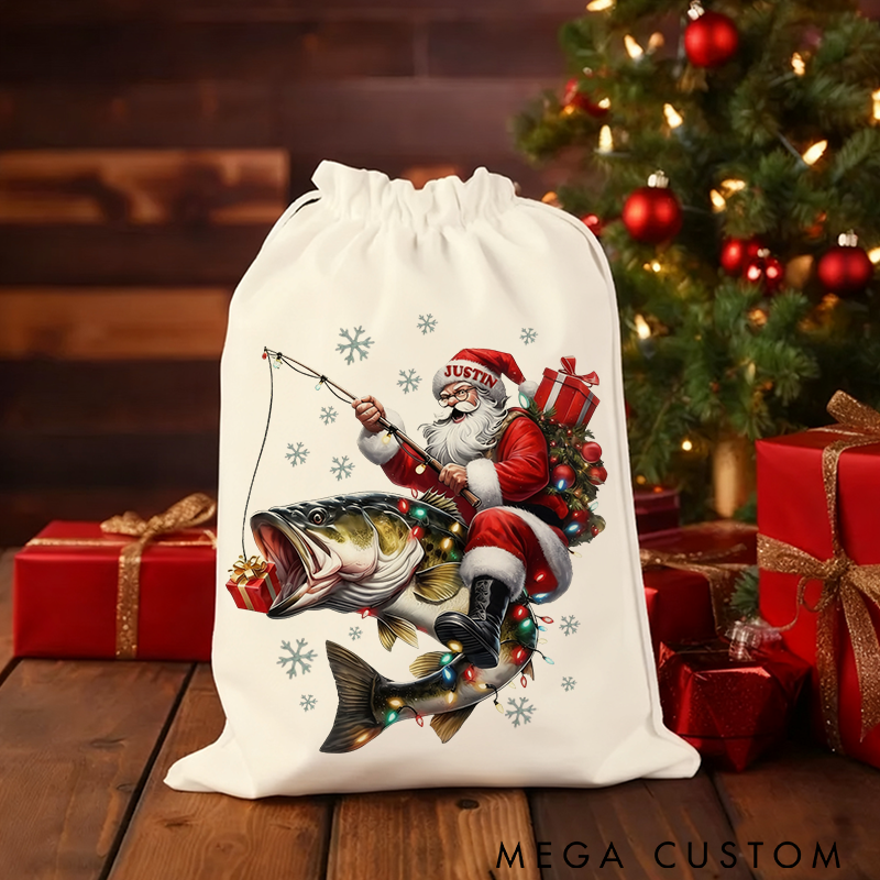 Personalized Fishing Christmas Sack Christmas Fishing Gift Bag Perfect Holiday Gift for Fishing Lover