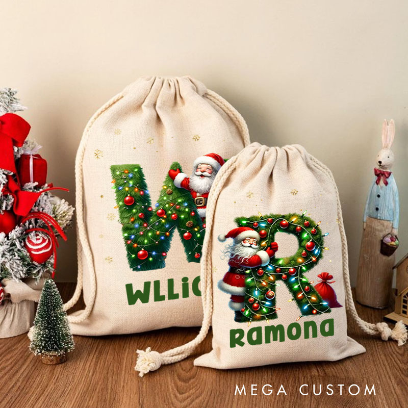 Personalized Cute Elf Christmas Bag with Initial and Name for a Joyful Holiday Celebration