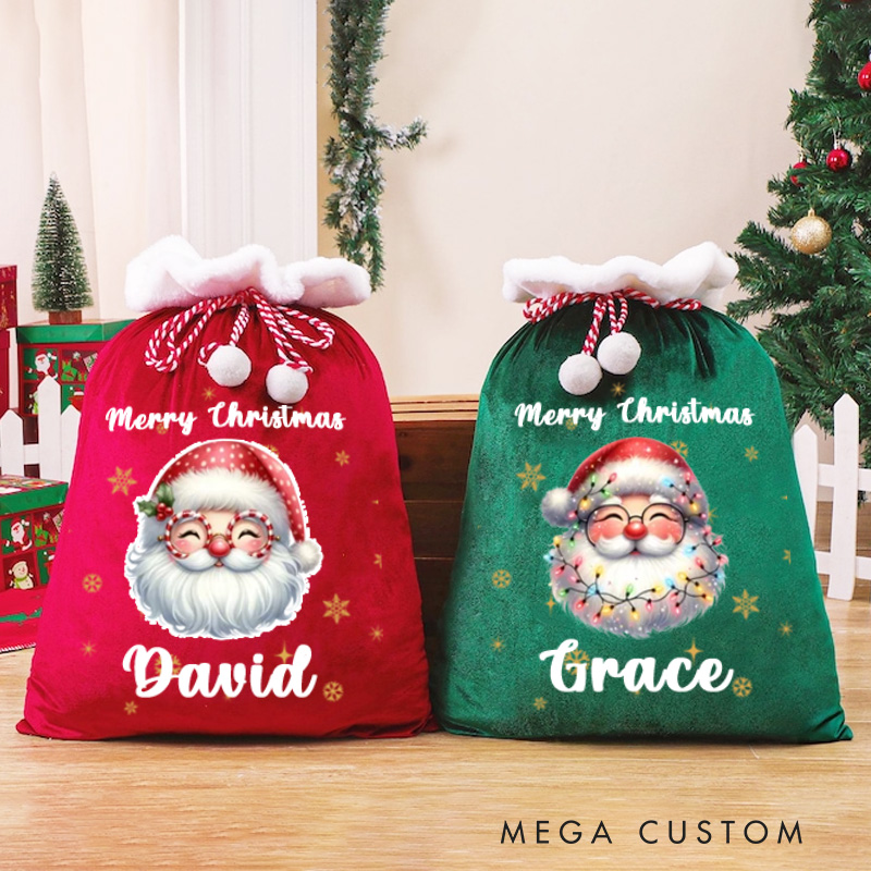 Personalized Cute Cartoon Santa Claus Star Drawstring Gift Bag with Name Christmas Gifts