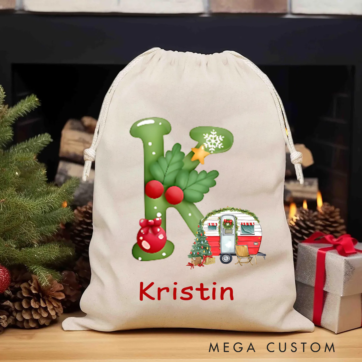 Personalised Christmas Sack Christmas Gift Bag for Him Her Kids Add Name Initial Christmas Gift