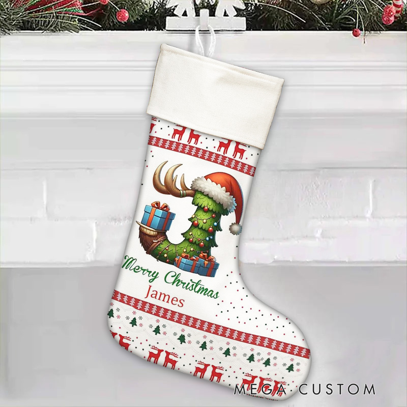 Personalized Cute Christmas Tree Snowman Hanging Christmas Stocking with Name Initial and Number Home Decor Christmas Gift for Kids Family