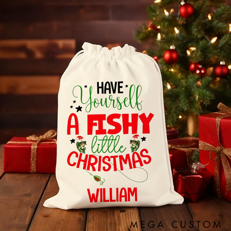 Personalized Fishing Christmas Sack Christmas Fishing Gift Bag Have Yourself A Fishy Little Christmas Design Christmas Fishing Gift Bag Perfect Holiday Gift for Fishing Lover