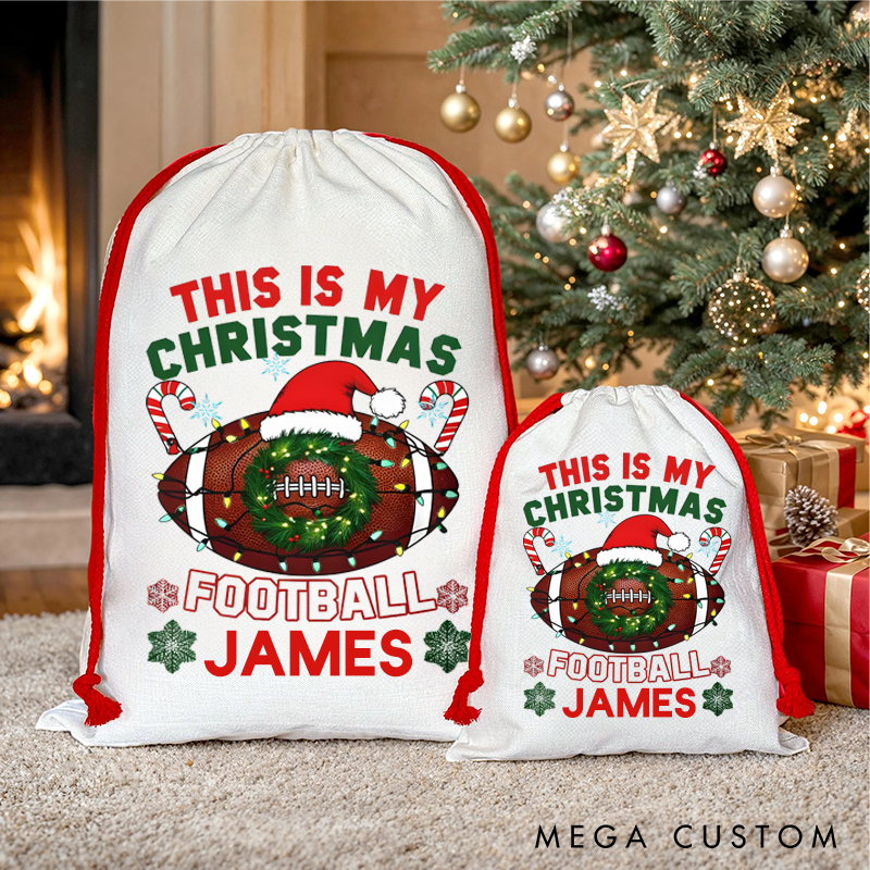 Personalized Christmas American Football Gift Bag with Festive Design and Custom Name