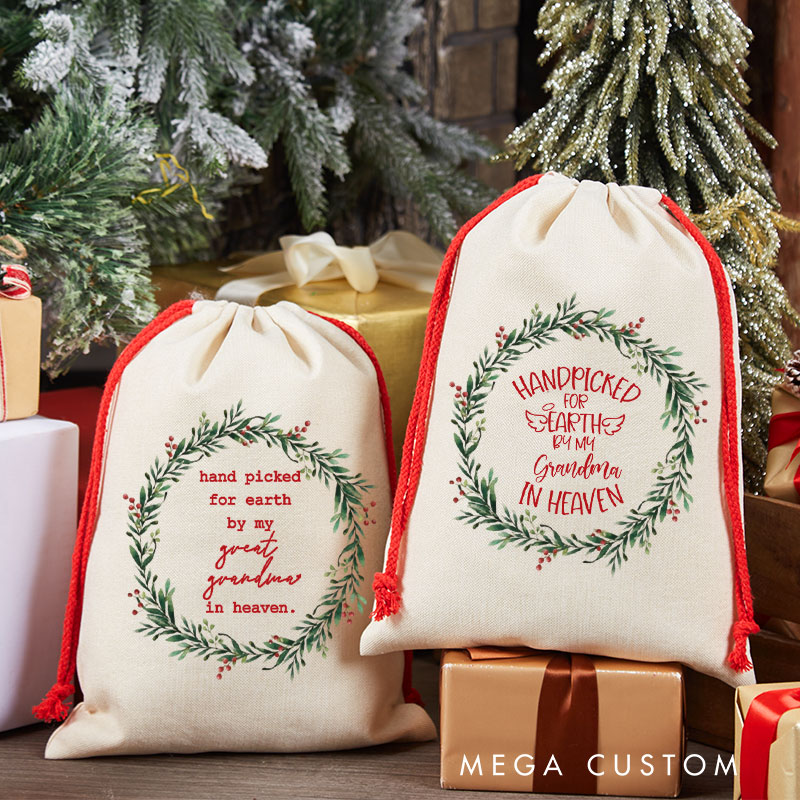 Personalized Baby Christmas Santa Sack Hand Picked for Earth by My Great Grandma in Heaven Santa Sack Heaven Sent Baby Gift Baby Shower Gift New Baby