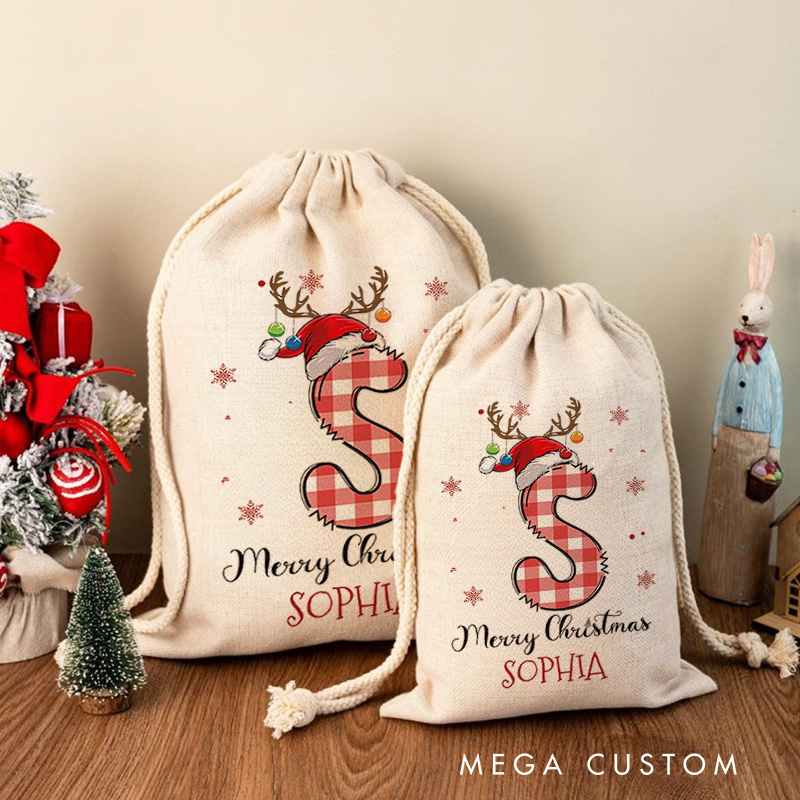 Personalized Santa Sack Drawstring Gifts Bag with Name Merry Christmas Party Favors Gift