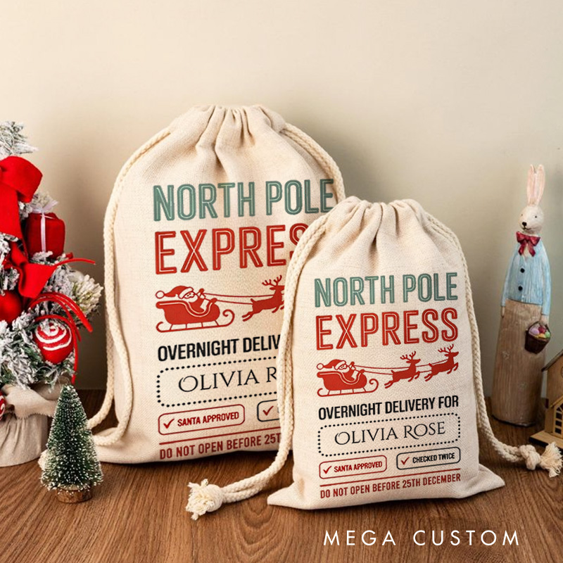 Personalized Santa Sack Drawstring Gifts Bag with Name Merry Christmas Party Favors Gifts