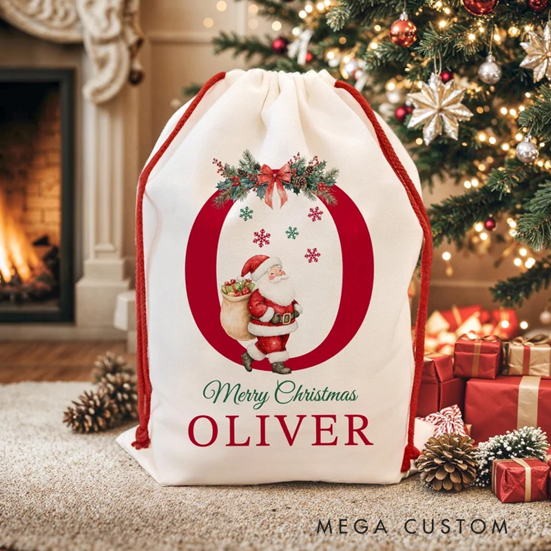Personalized Santa Christmas Sack Custom Initial Name Christmas Sacks Large Letter Christmas Eve Bag Christmas Gift Bag