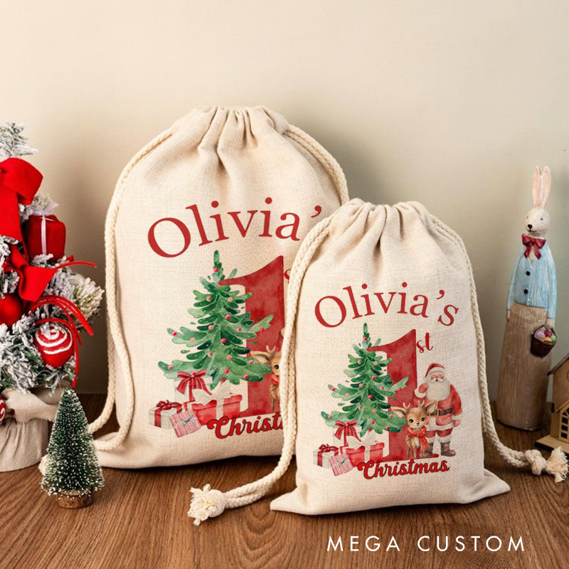 Personalized Santa Christmas Sack Custom Initial Name Christmas Sacks Large Letter Christmas Eve Bag Christmas Gifts Bag