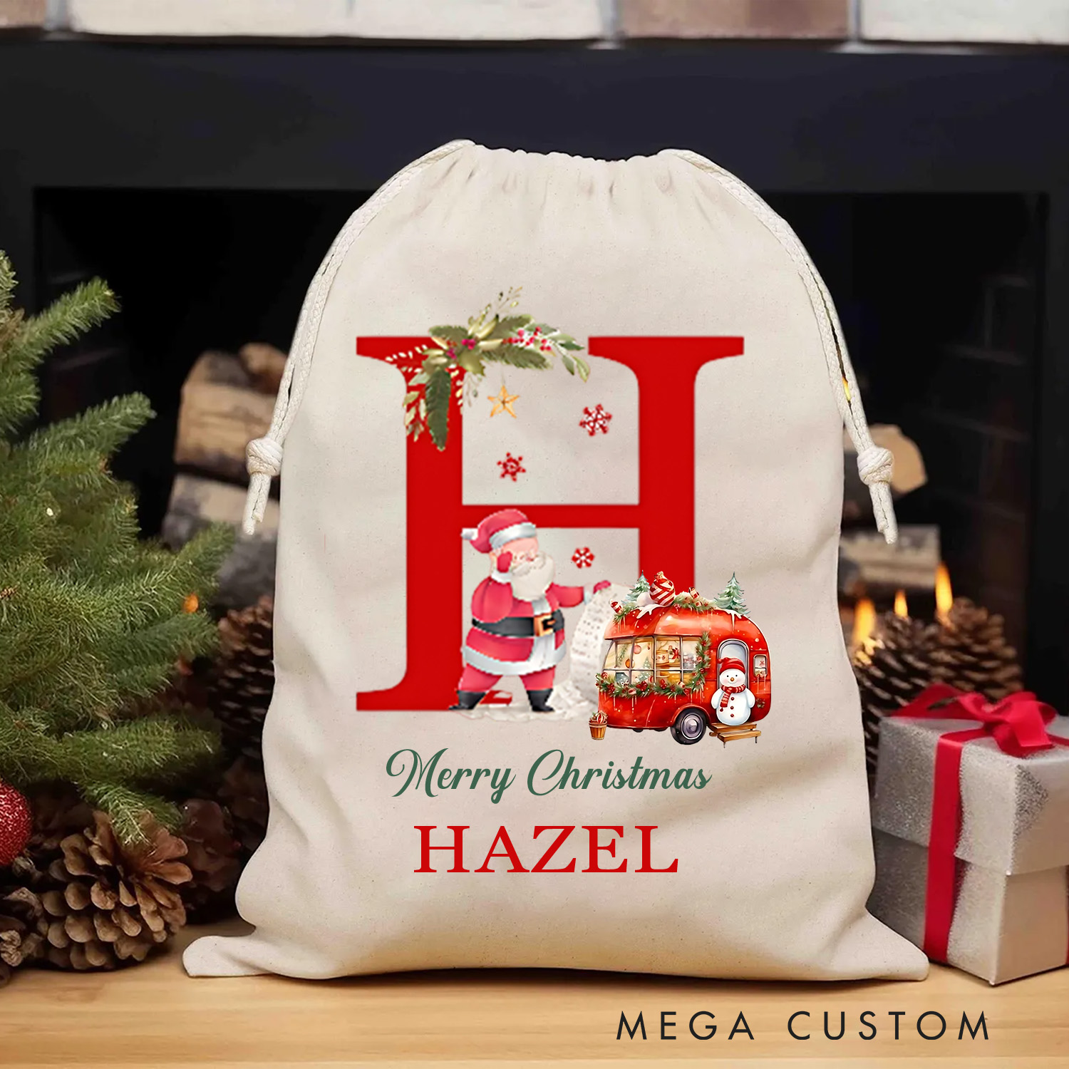Personalised Merry Christmas Sack Custom Christmas Gift Bag with Nam for Family Kids Christmas Gift