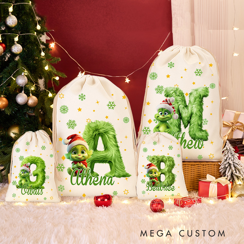 Personalized Cartoon Monster Alphabet Christmas Sack for Space Movie Lovers Santa Sack Christmas Gift Bag for Kids