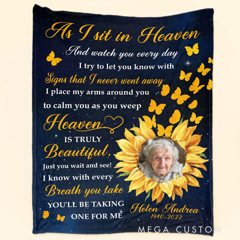 Personalized Photo Blanket Sunflower Memorial Blanket Sympathy Gift for Family Members