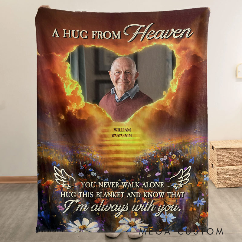 Personalized Memorial Photo Blanket Think Of This Blanket As A Hug From Me From Heaven Sympathy Gift for Loss of Loved One