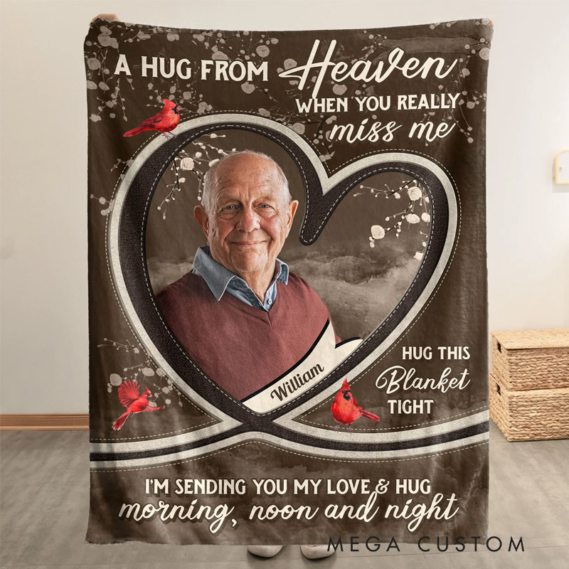 Personalized Memorial Photo Blanket A Hug From Heaven I'm Sending You My Love & Hug Memorial Blanket Sympathy Gift for Loss of Loved One