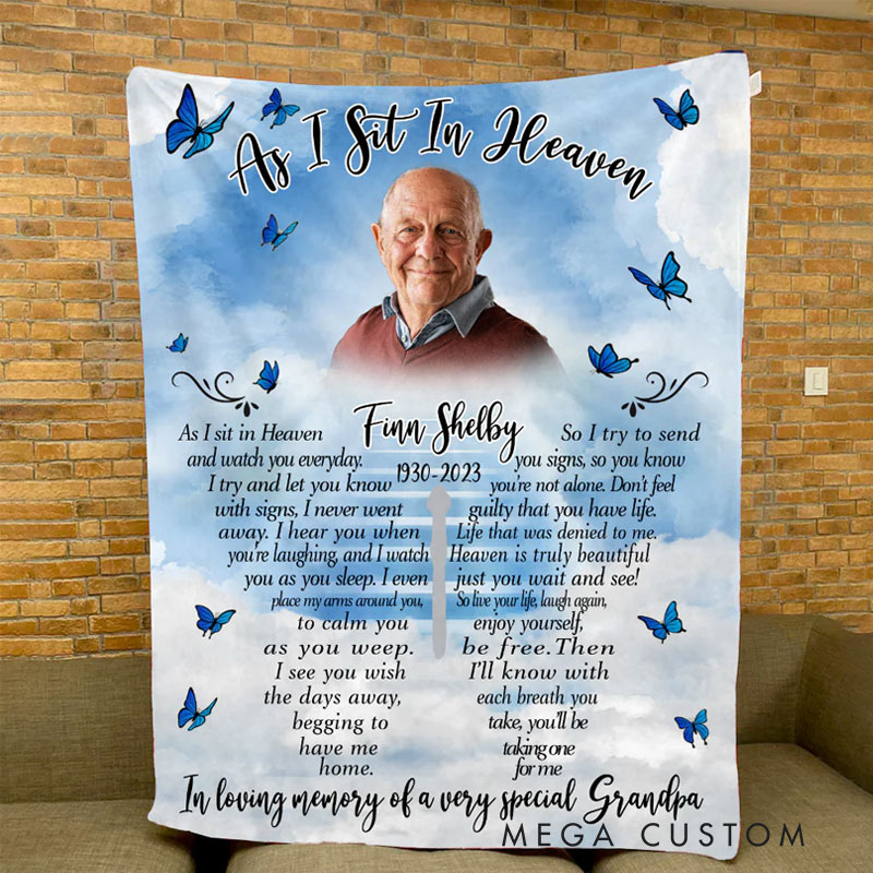 Personalized Memorial Photo Blanket As I Sit In Heaven Memorial Blanket Sympathy Gift for Loss of Loved One