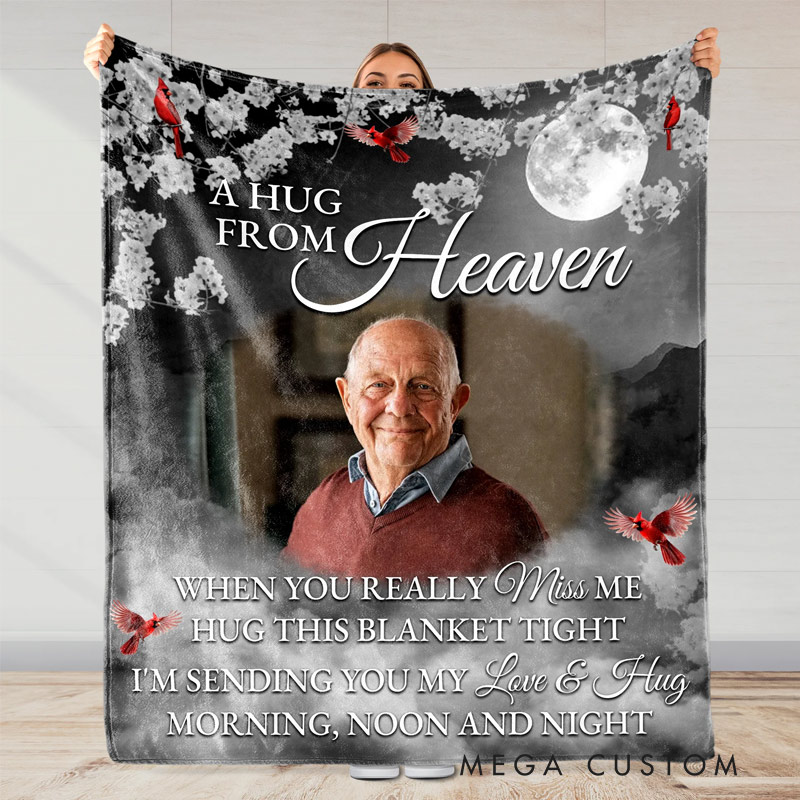 Personalized Memorial Photo Blanket A Hug From Heaven Memorial Blanket Sympathy Gift for Bereaved Families