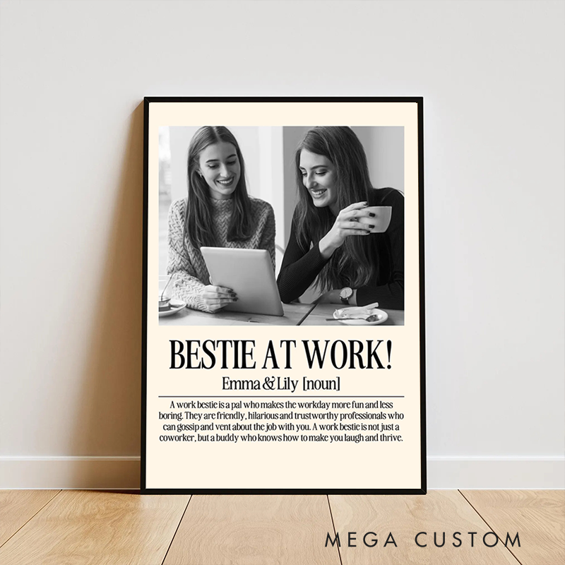 Personalized Office Worker Gift Custom Name with Bestie at Work Design Wall Art Appreciation Canvas Painting for Colleague