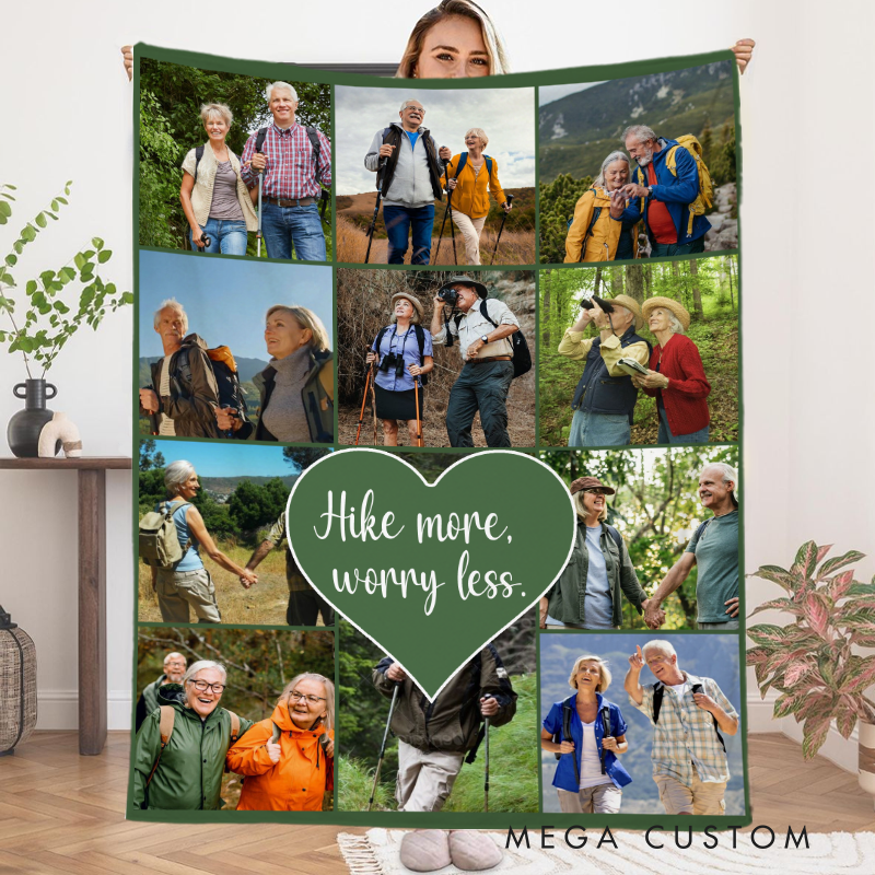 Personalized Custom Photo Throw Blanket with Text Picture Collage Blankets Gift for Nature Lover Rv Decor Hiking Camping Blanket