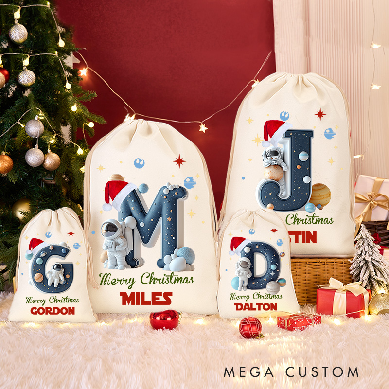 Personalized Spaceman Alphabet Movie Christmas Sack for Space Movie Lovers Santa Sack Christmas Gift Bag for Kids