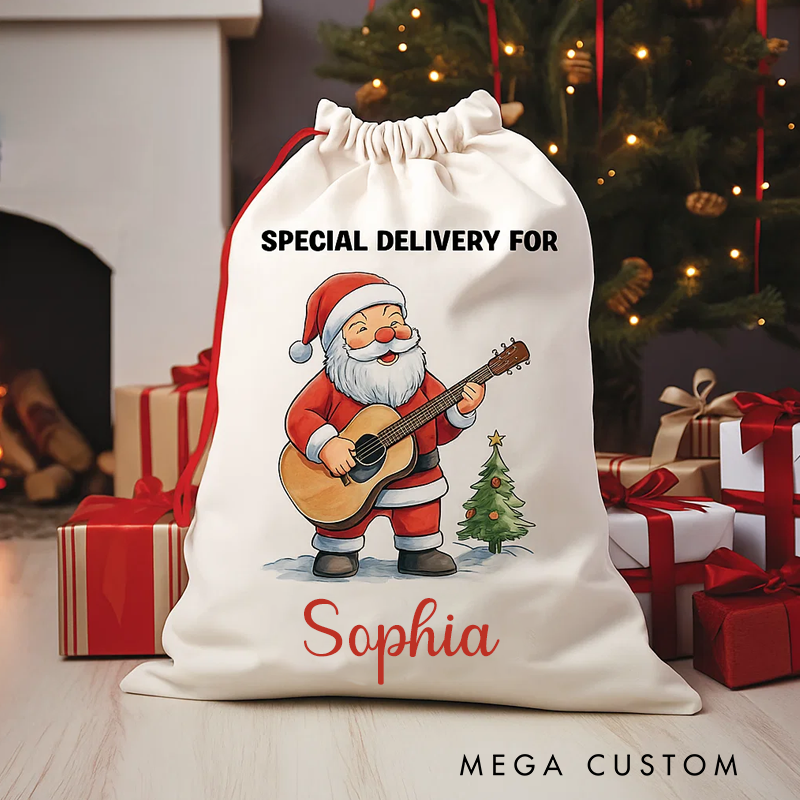 Personalized Express Christmas Gift Bag Personalized Guitar Santa Claus Bag Holiday Gift Bag