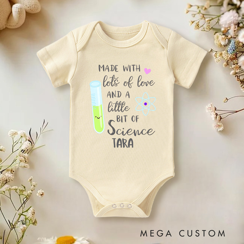 Personalized Made with Lots of Love and a Little Bit of Science Baby Onesie Baby Shower Gift