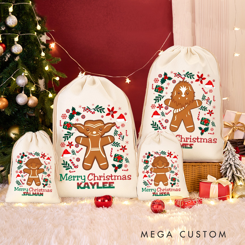 Personalized Cartoon Gingerbread Movie Christmas Sack for Classic Movie Lovers Santa Sack Christmas Gift Bag for Kids