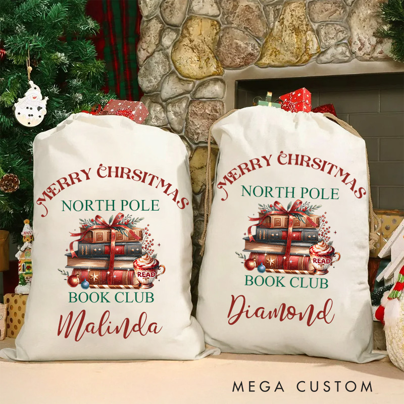 Personalized Bookworm Christmas Bag with Name Bookish Santa Sack for a Festive Holiday Season Book Lover Christmas Gift