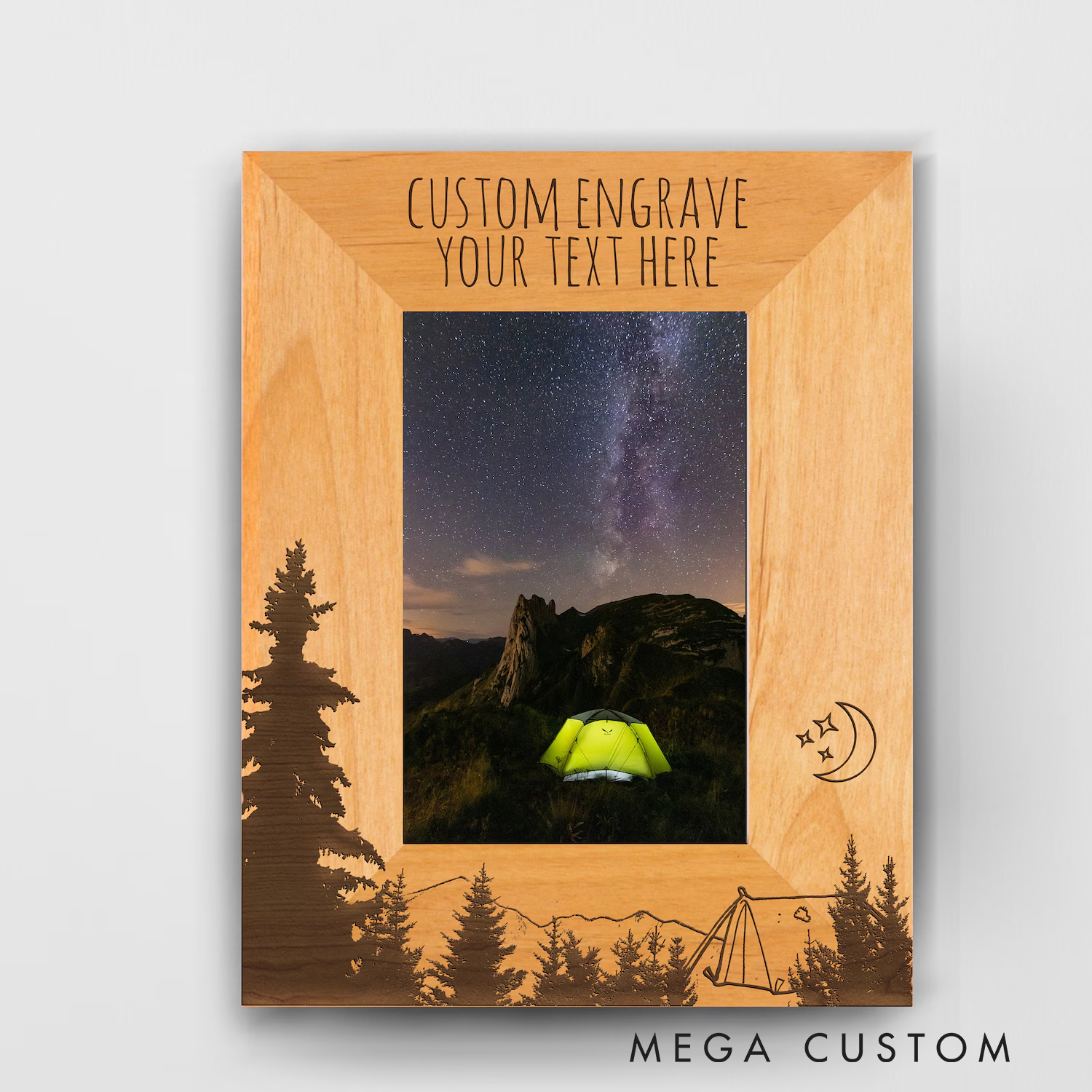 Personalized Wood Happy Camper Picture Frame Engraved Wood Picture Frame Gift for Camping Hiking Outdoor Enthusiasts