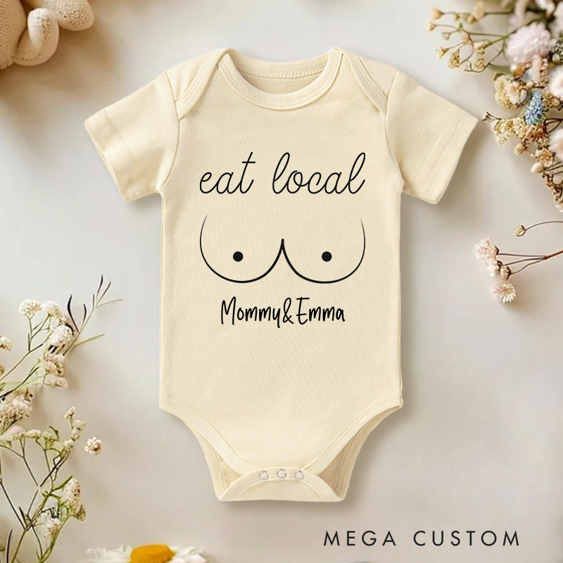 Personalized Funny Eat Local Breastfeeding Baby Onesie Gift for Baby