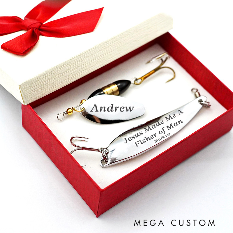 Personalized Fisher of Man Fishing Lure Gift Set with Text Religious Gift Birthday Gift for Christian Men