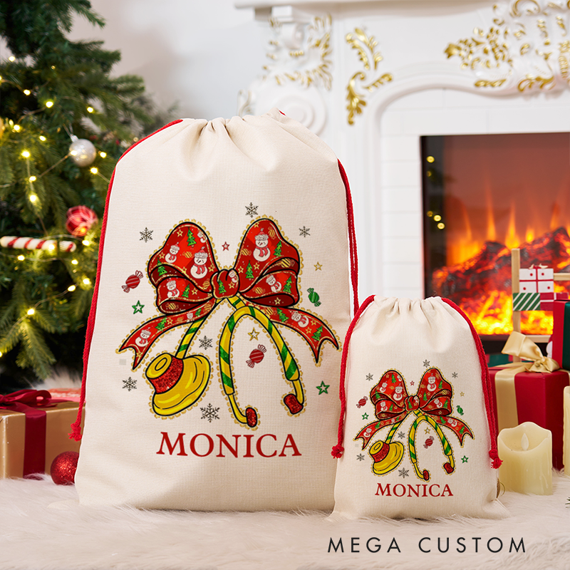 Personalized Nurse Christmas Gift Sack Custom Holiday Bow Stethoscope Santa Bag