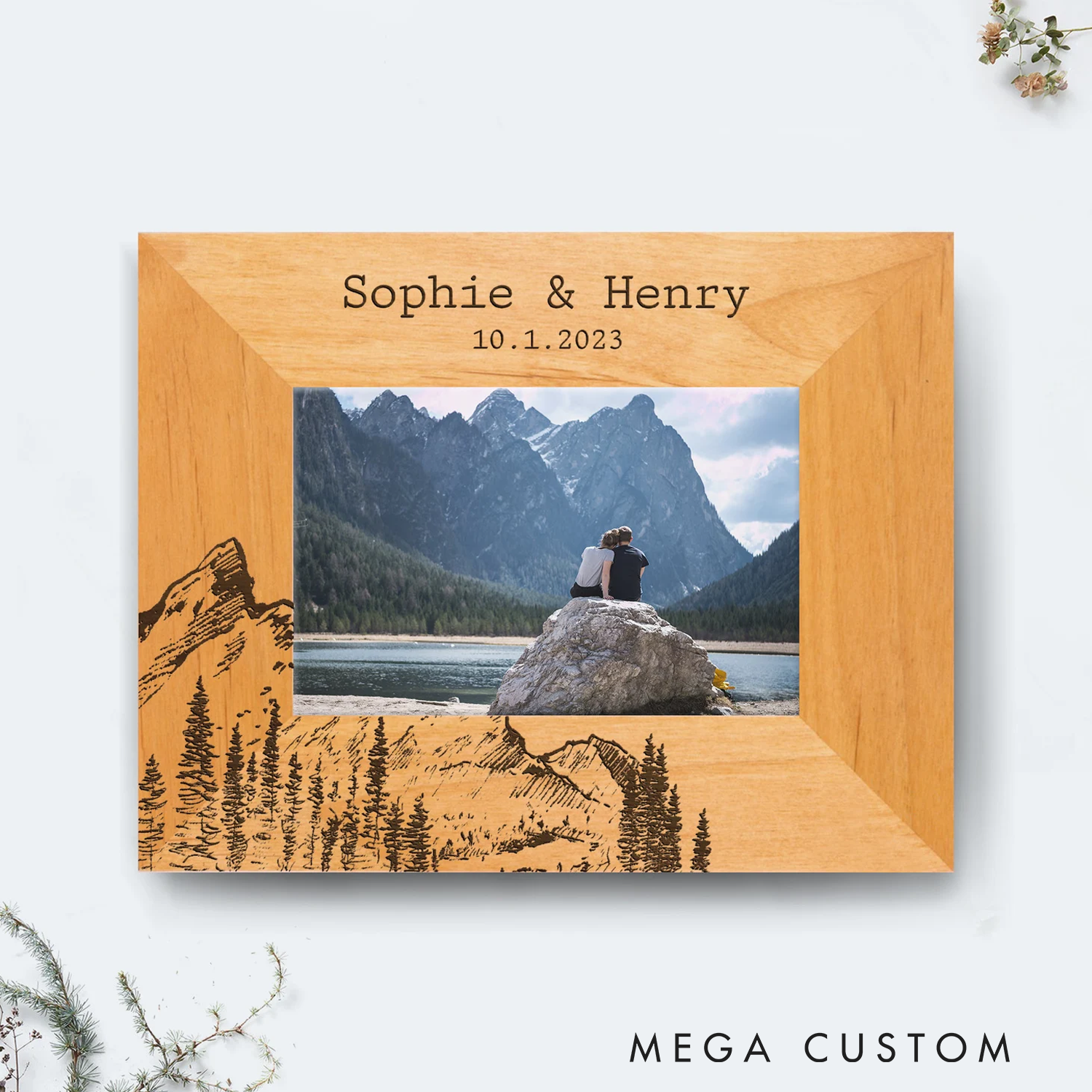 Personalized Wooden Picture Frame Outdoor Adventures Mountain  Memorial Lover Gift with Custom Names & Date