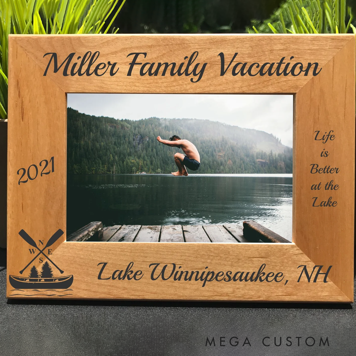 Personalized Lake Family Vacation Wooden Picture Frame Life Is Better at the Lake Memorial Gift for Hiking Outdoor Enthusiasts