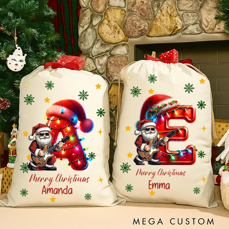 Personalized Cartoon Character Christmas Hat Light Strip Initial Large Gift Christmas Bag With Name Christmas Festival Party Gift for Music Lover