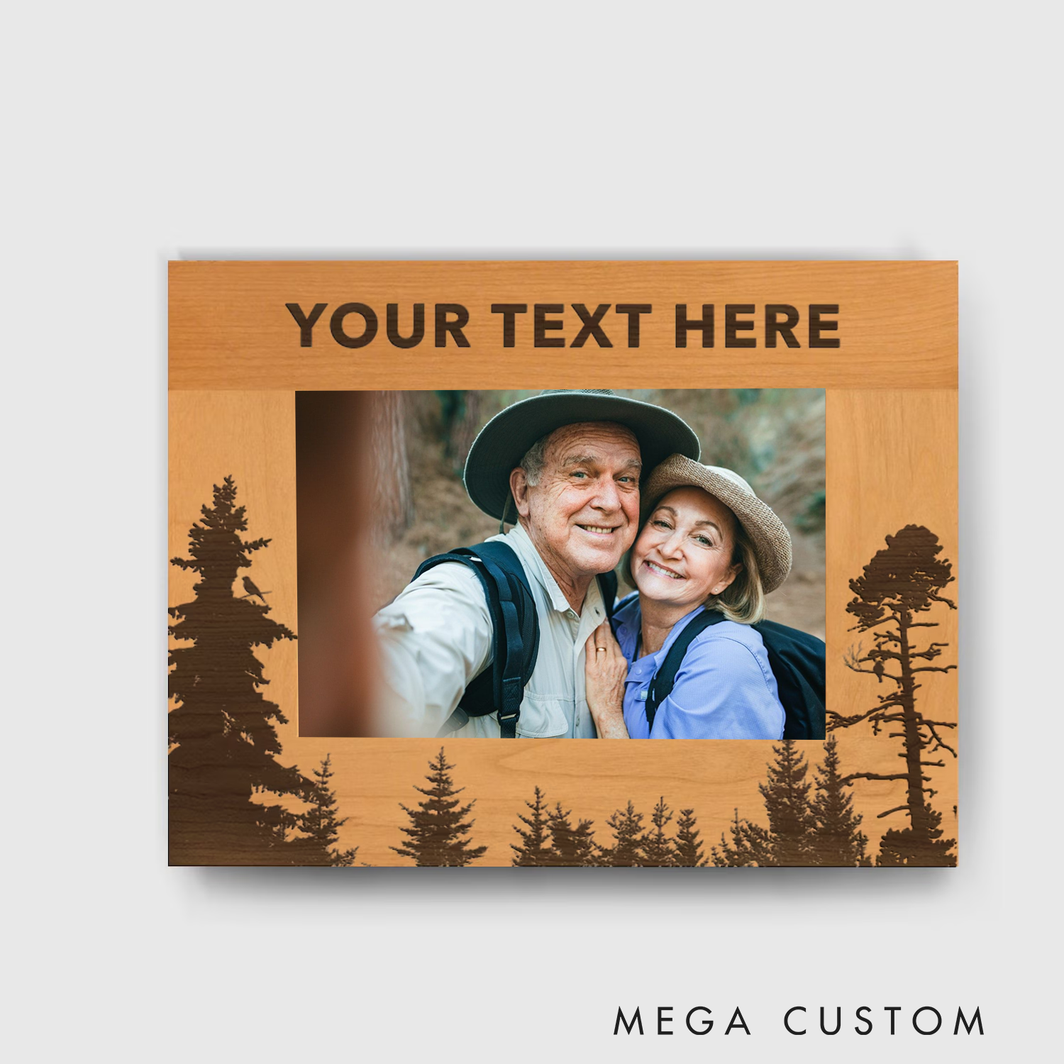 Personalized Engraved Wood Picture Frame Custom with Your Name Forest Themed Photo Frame with Pine Trees Nature Gift for Him Outdoor Lover