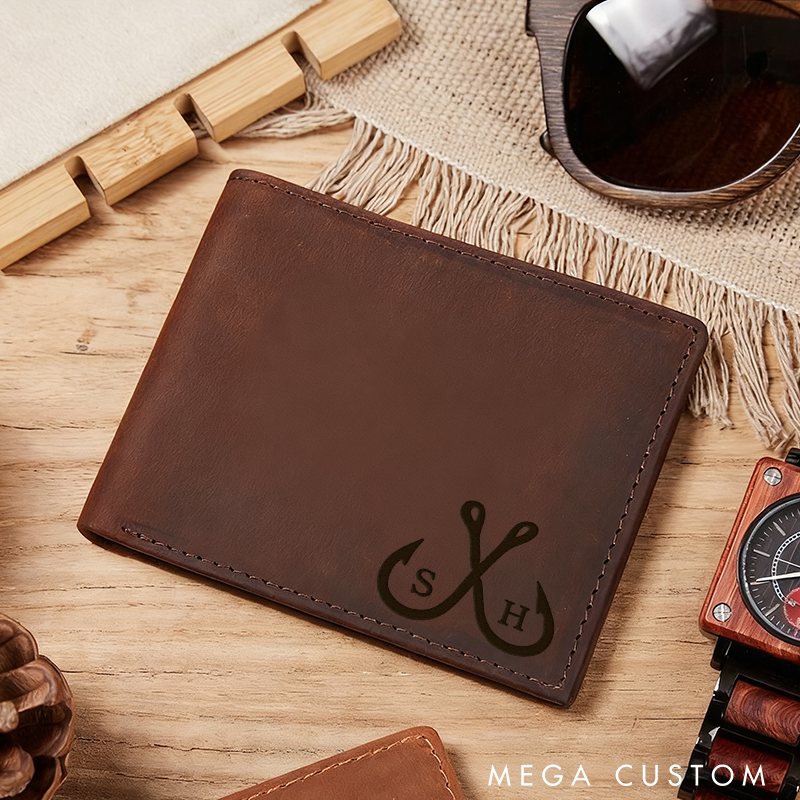 Personalized Fishing Gifts for Men Leather Wallets for Men Father's Day Gift Outdoor Gift Perfect Gift for Dad Husband or Fishermen