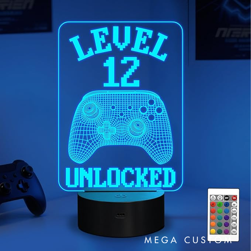 Personalized Gaming Themed LED Night Light Level 12 Unlocked Gamer Night Light Gift for Geek