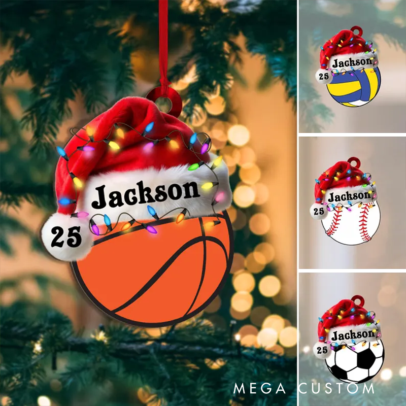 Personalized Acrylic Sports Christmas Ornaments with Custom Name, Number, and Festive Design