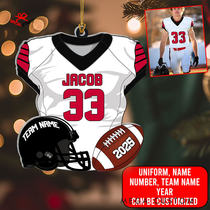 Personalized Football Jersey Ornament with Custom Name, Number, Team, and Year
