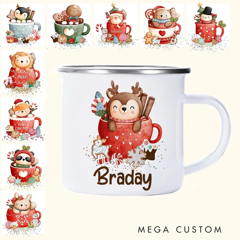 Personalized Cartoon Christmas Animal Camping Cup with Name