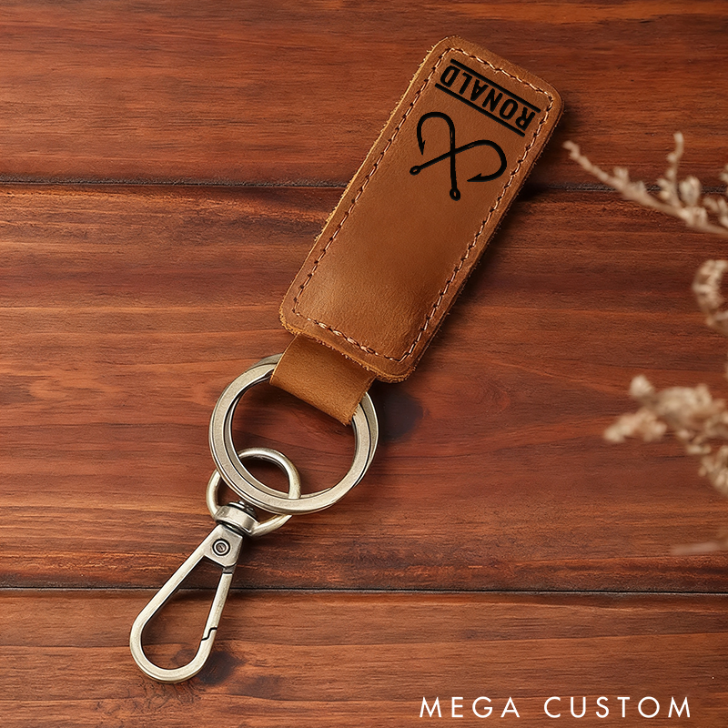 Personalized Leather Fishing Keychain with Hook Design Fishing Keychain Durable and Stylish Gift for Fishermen Dad or Husband