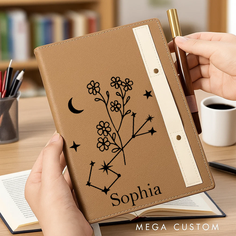 Personalized Zodiac Sign Custom Journal Birthday Gift With Name Month Zodiac Gift Journal Notebook Astrology Gift
