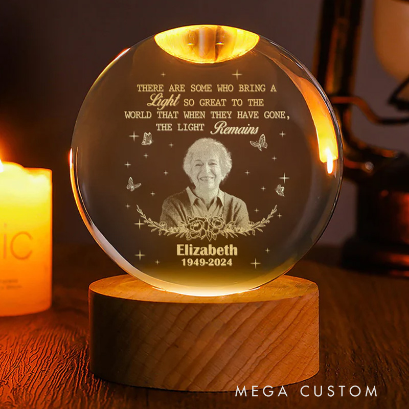 Personalized Wooden Base Crystal Lamp The Light Remains Memorial Crystal Ball Lamp Sympathy Gift