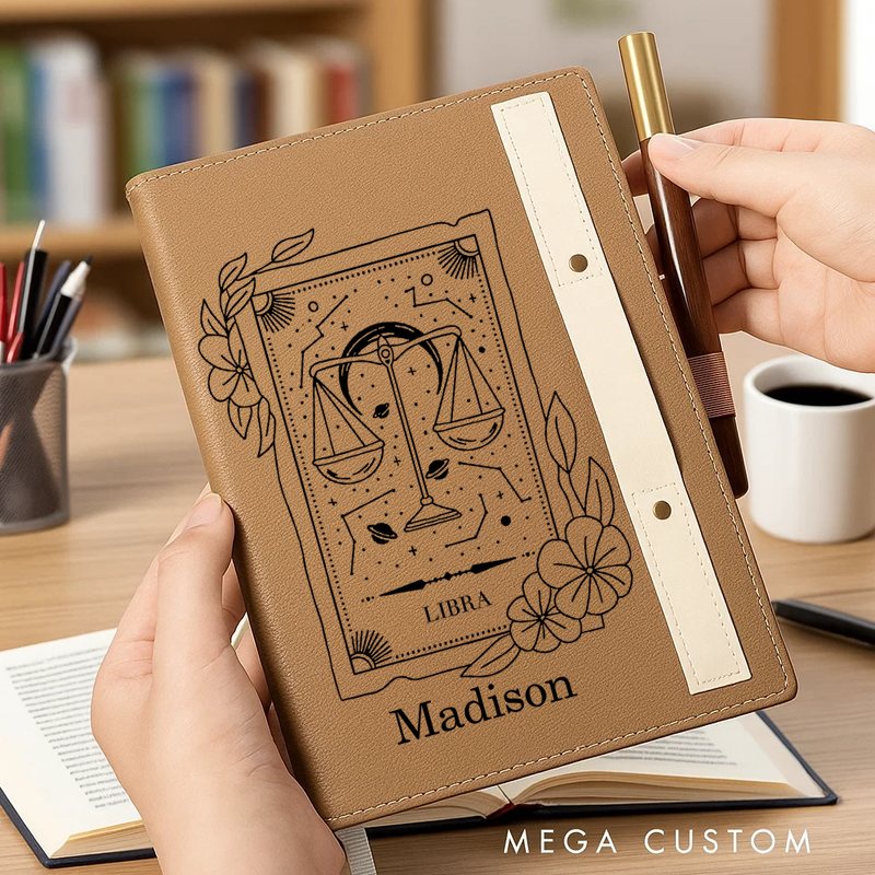 Personalized Zodiac Journal Astrology Hard Cover Soft Touch Matte Notebook Diary Celestial Unique Gift Ideas Star Sign