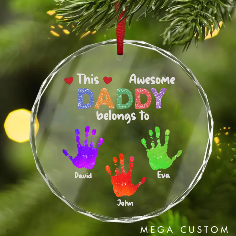 Personalized Family Ornament This Daddy Belongs to Theme Colorful Handprint Pattern Design